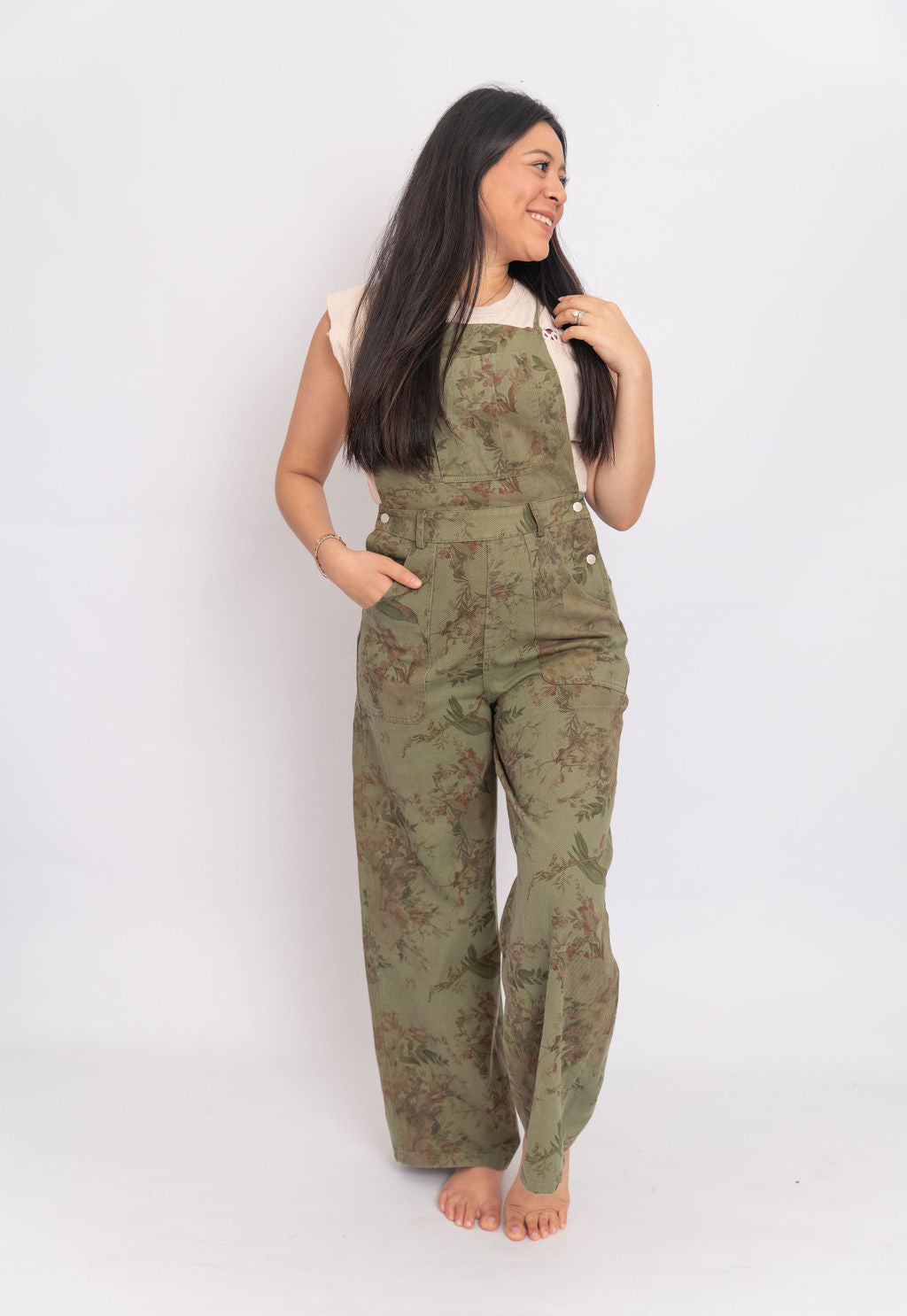 YILE'S OLIVE FLORAL JUMPSUIT