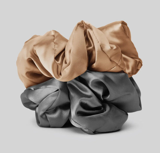 Satin Sleep Pillow Scrunchies- Charcoal/Gold