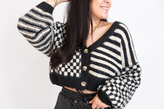 Laurel Checkered Stripe Cardigan