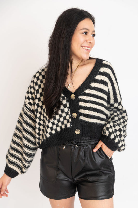 Laurel Checkered Stripe Cardigan