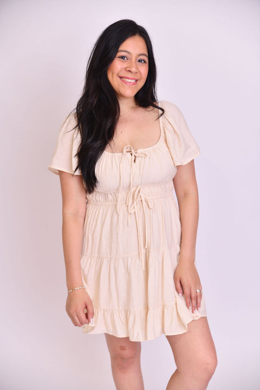 Beige Teared Mini Dress